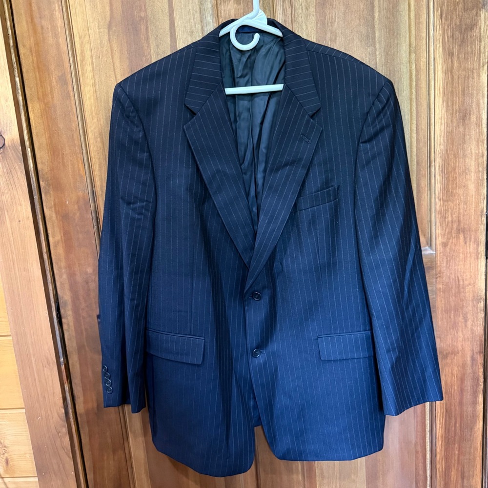 Daniel Cremieux Collection Mens Pinstripe Blazer Sport Coat 46R Navy 2-Button